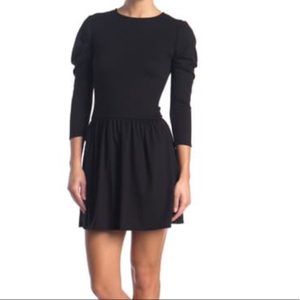 Puff sleeve jewel neck mini dress